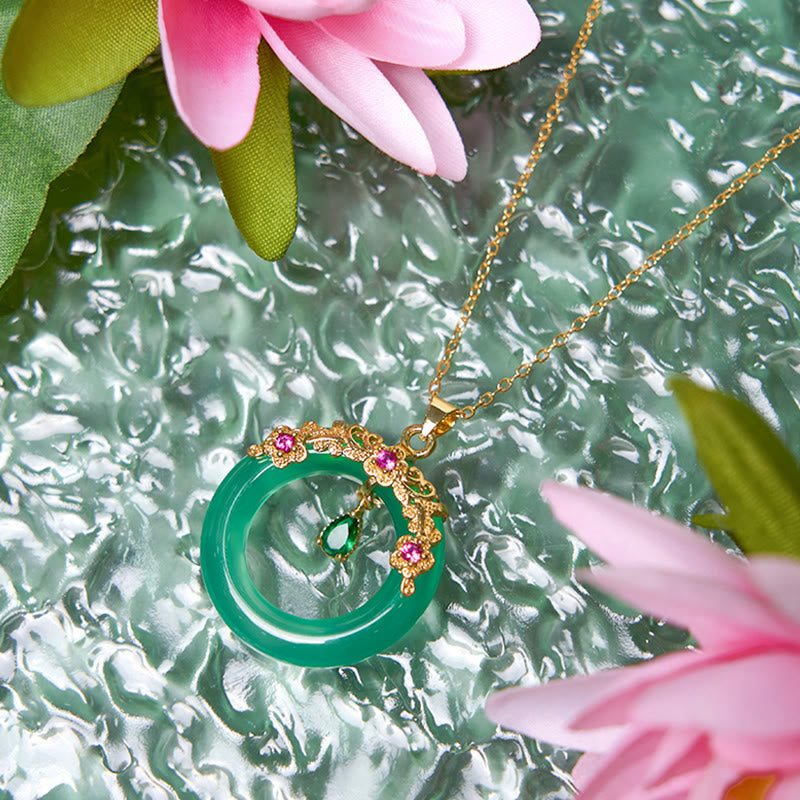EverestArtstudios Green Chalcedony Peace Buckle Design Strength Necklace Pendant