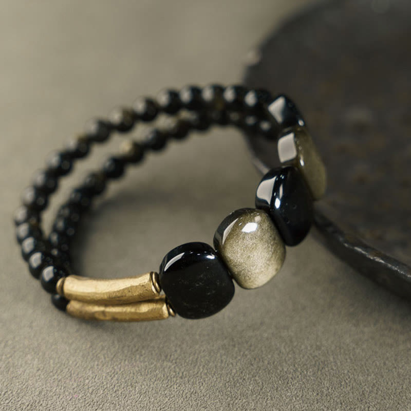 Buddha Stones Black Obsidian Gold Sheen Obsidian Strengthen Bracelet