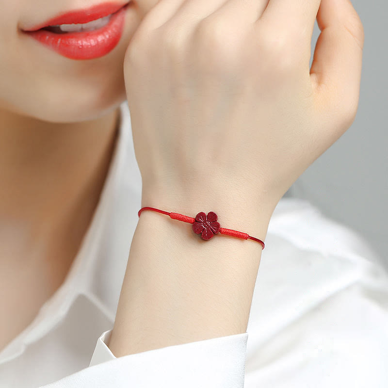 EverestArtstudios Handmade Plum Blossom Four Leaf Clover PiXiu Lotus Koi Fish Cinnabar Blessing Braid Bracelet