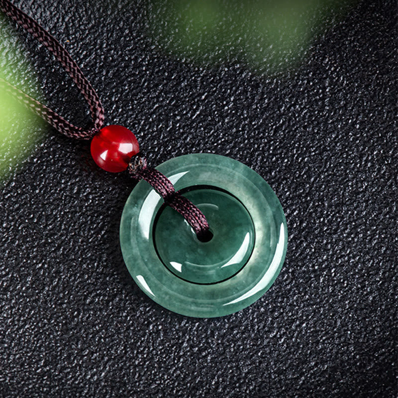 EverestArtstudios Green Jade Double Peace Buckle Abundance Necklace Pendant
