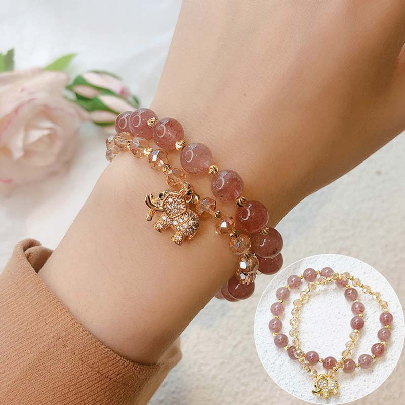 EverestArtStudios Rose Quartz Elephant Healing Energy Charm Bracelet