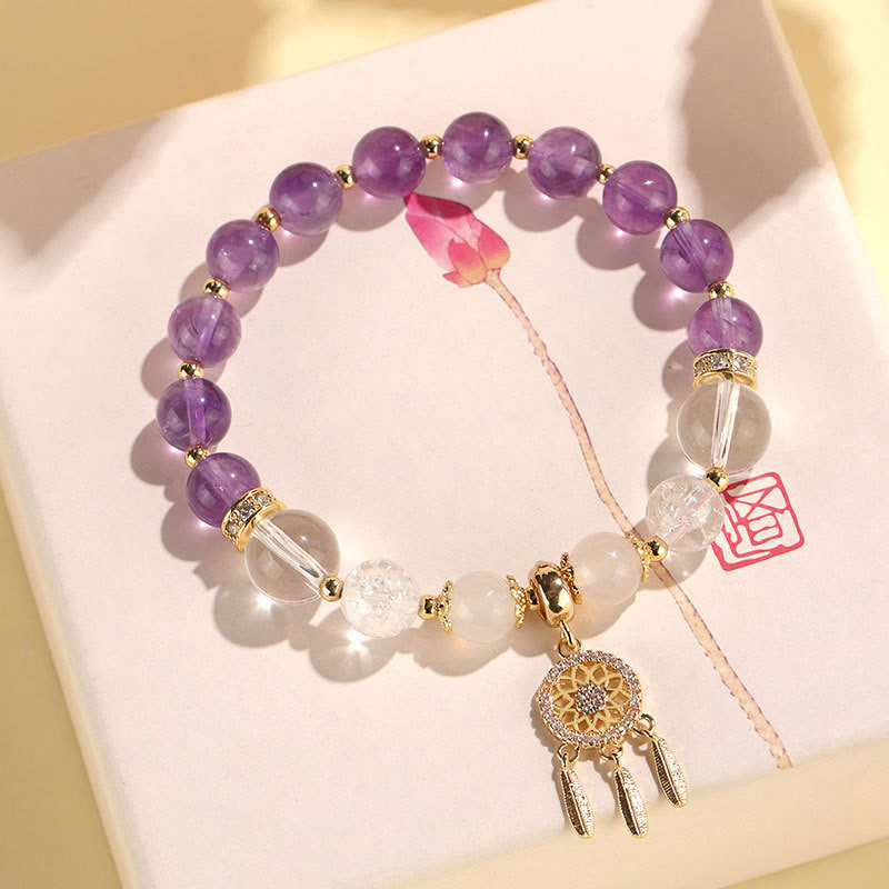EverestArtstudios Green Strawberry Quartz Amethyst Crystal Dreamcatcher Healing Bracelet