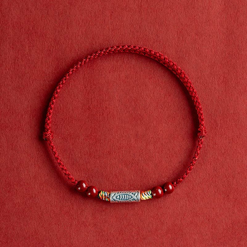 EverestArtstudios 925 Sterling Silver Koi Fish Cinnabar Bead Wealth Handcrafted Braided Bracelet Anklet
