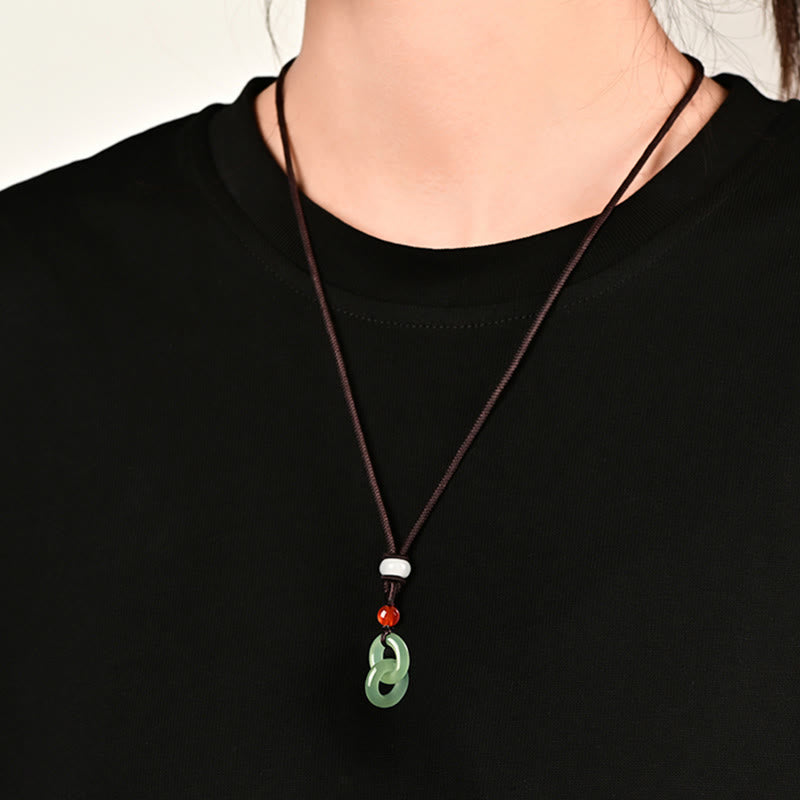 EverestArtstudios Natural Hetian Cyan Jade White Jade Double Peace Buckle Success Necklace Pendant