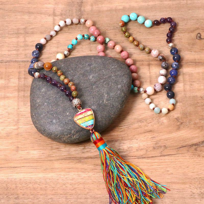 Buddha Stones Tibetan Turquoise Lazurite Lapis Lazuli Zebra Jasper Balance Necklace