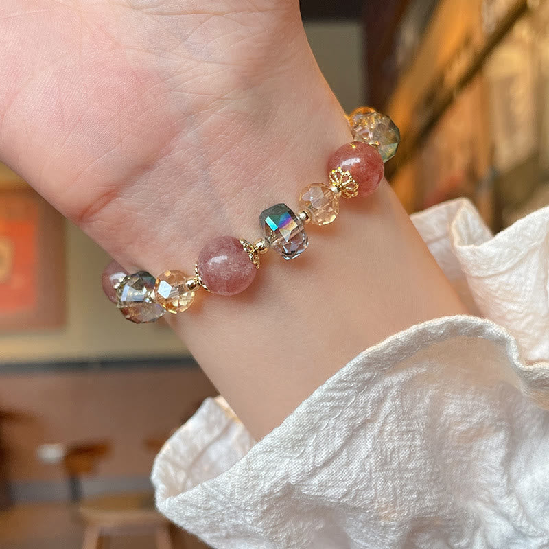 EverestArtstudios Natural Strawberry Quartz Colorful Crystal Positive Bracelet