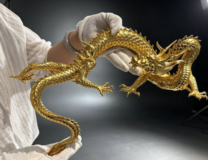 Handcrafted Golden Brass Dragon Statue: Tibetan Feng Shui Decor