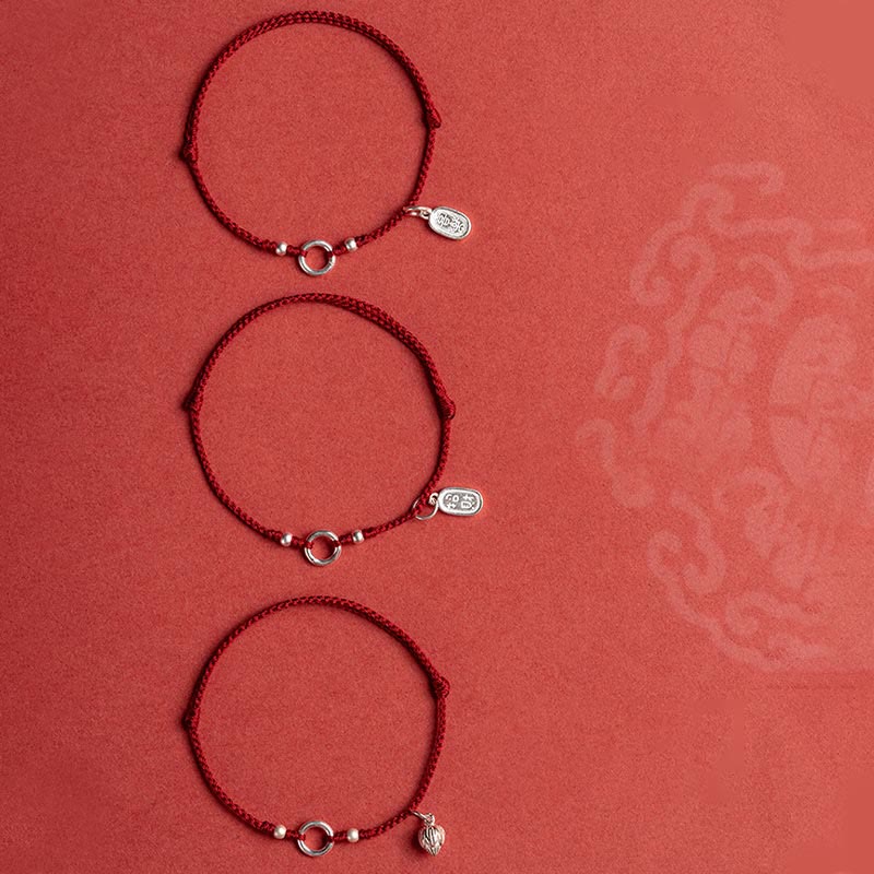 EverestArtstudios 925 Sterling Silver Lucky Fortune Peace Joy Lotus Peace Buckle Red String Bracelet