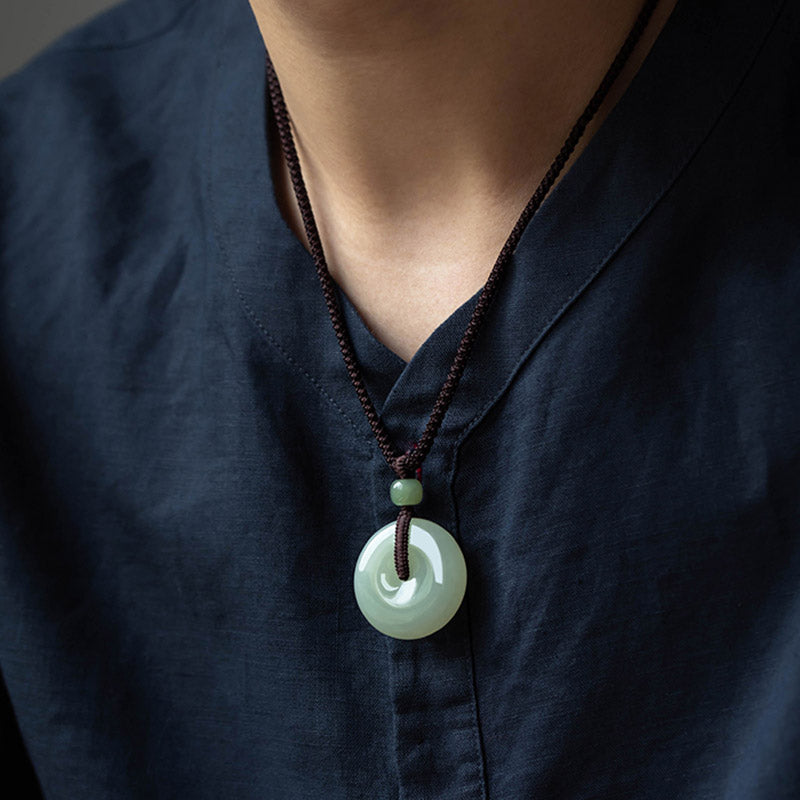 EverestArtstudios Natural Round Jade Peace Buckle Luck Prosperity Necklace Pendant