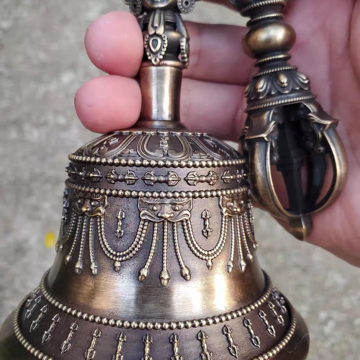 Brass Tibetan Vajra Bell & Dorje Set – Nepalese Handcrafted 5-Prong Ritual Bell