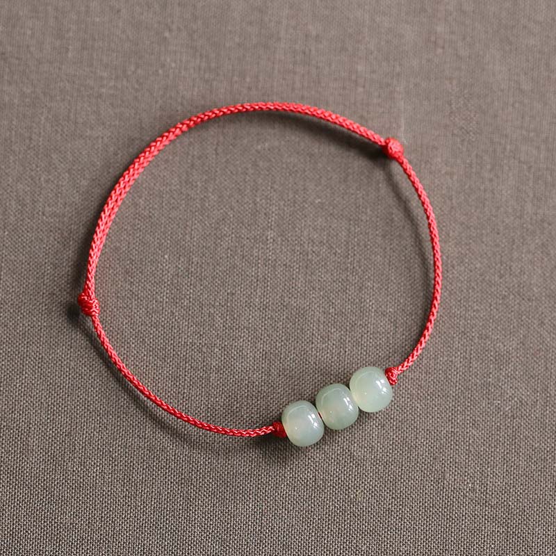 EverestArtstudios Three Beads Jade Luck String Weave Bracelet