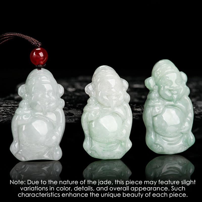 EverestArtstudios Natural Jade Chinese God of Wealth Caishen Ingot Luck Necklace Pendant