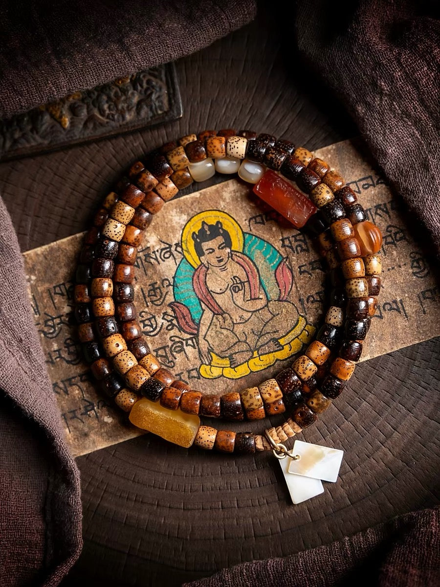 EverestArtStudios – Vintage Moon Bodhi Seed Bracelet – 108 Bead Multi Wrap Mala – Tibetan Style Meditation Bracelet – Couples Jewelry