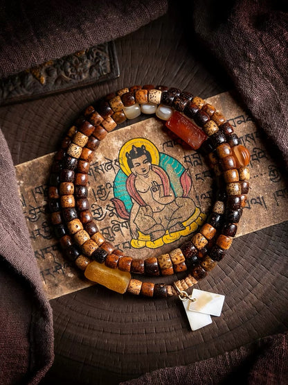 EverestArtStudios – Vintage Moon Bodhi Seed Bracelet – 108 Bead Multi Wrap Mala – Tibetan Style Meditation Bracelet – Couples Jewelry
