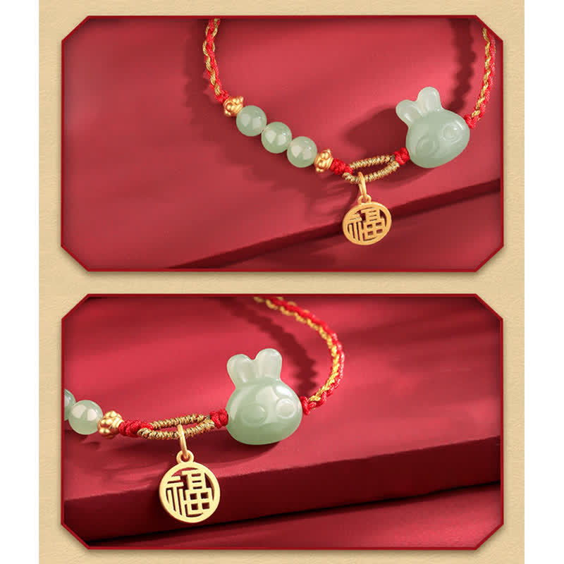 EverestArtstudios 925 Sterling Silver Year of the Rabbit Hetian Jade Happiness Luck Red String Bracelet
