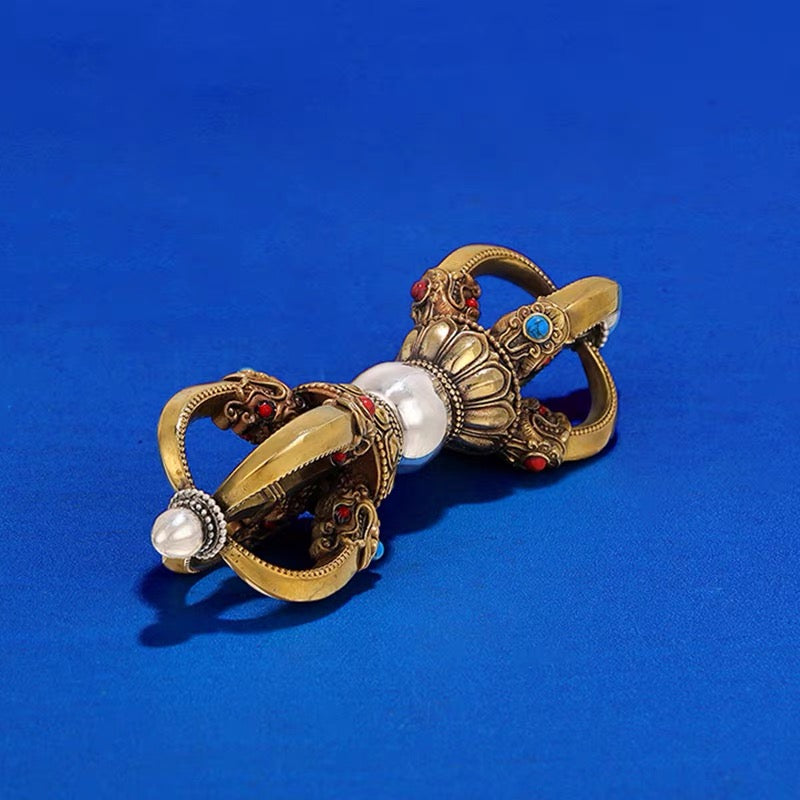 Handcrafted Silver Tibetan Bell & Dorje Set Buddhist Meditation Decor