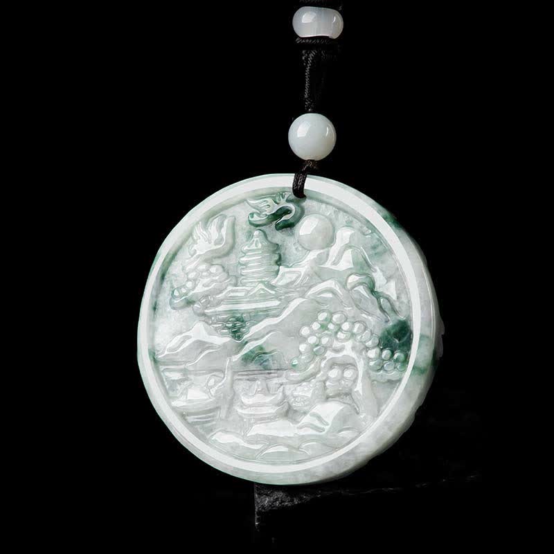 EverestArtstudios Mountain Landscape Jade Abundance String Necklace