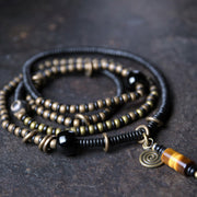 Buddha Stones Ebony Wood Dzi Bead Copper Peace Couple Bracelet Necklace Pendant