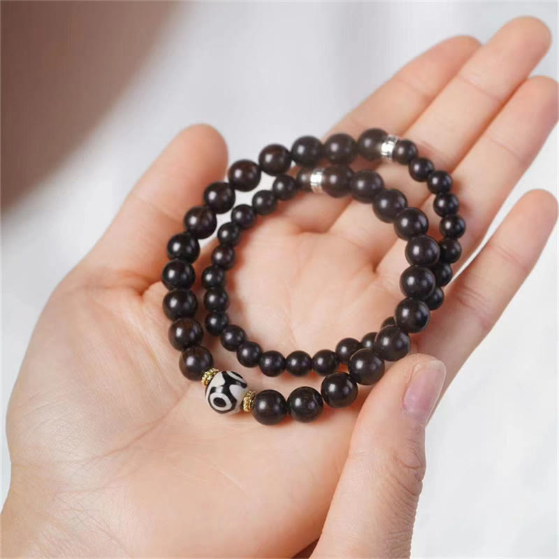 EverestArtStudios Tibet Ebony Wood Dzi Bead Balance Double Wrap Bracelet