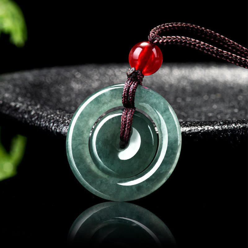 EverestArtstudios Green Jade Double Peace Buckle Abundance Necklace Pendant