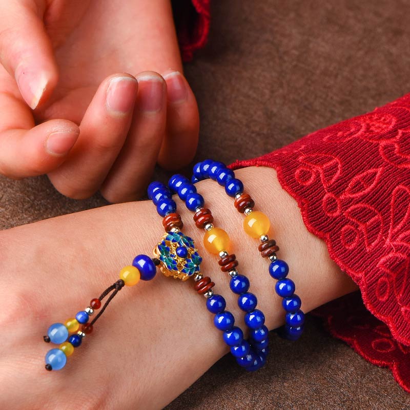 Buddha Stones Lazurite Lapis Lazuli Yellow Agate Positive Bracelet