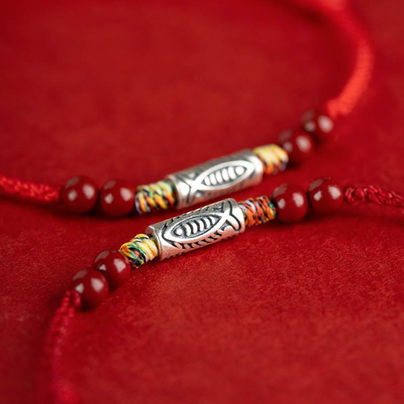 EverestArtstudios 925 Sterling Silver Koi Fish Cinnabar Bead Wealth Handcrafted Braided Bracelet Anklet