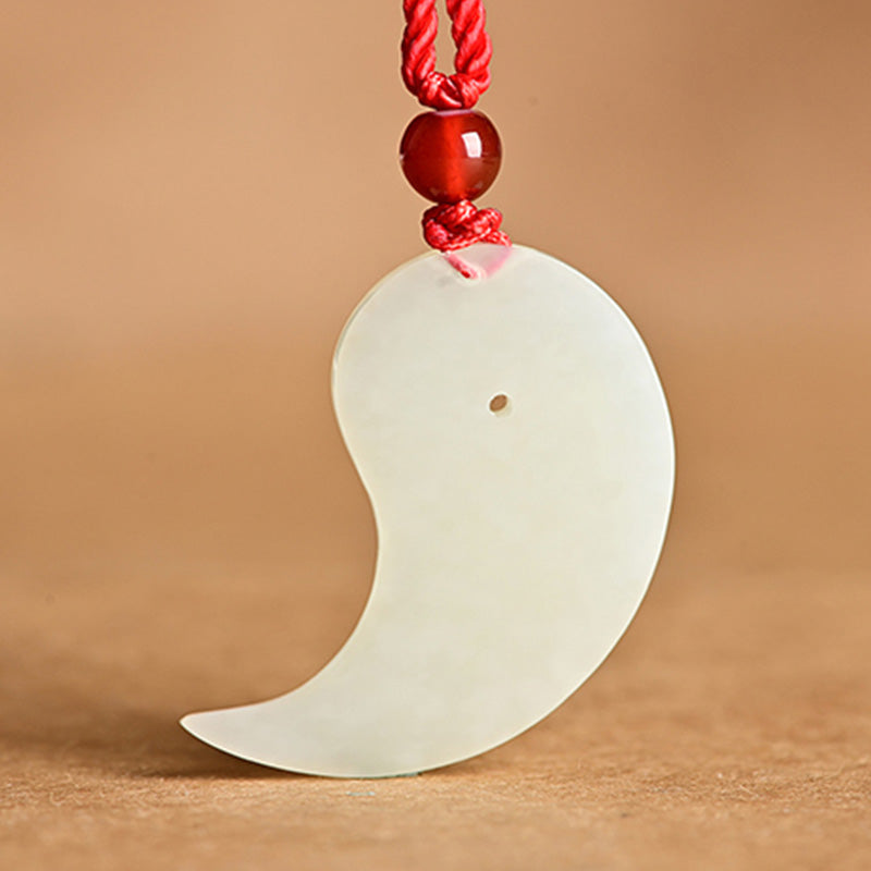 EverestArtstudios Yin Yang White Jade Cyan Jade Protection Blessing Necklace String Pendant