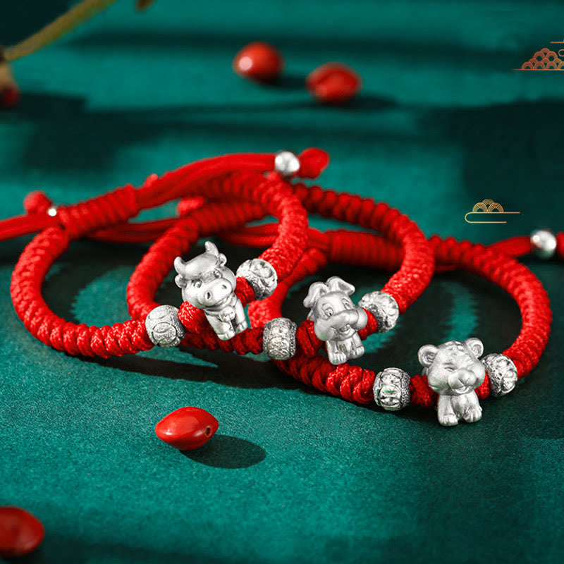 EverestArtstudios 999 Sterling Silver Chinese Zodiac Red Rope Luck Handcrafted Kids Bracelet