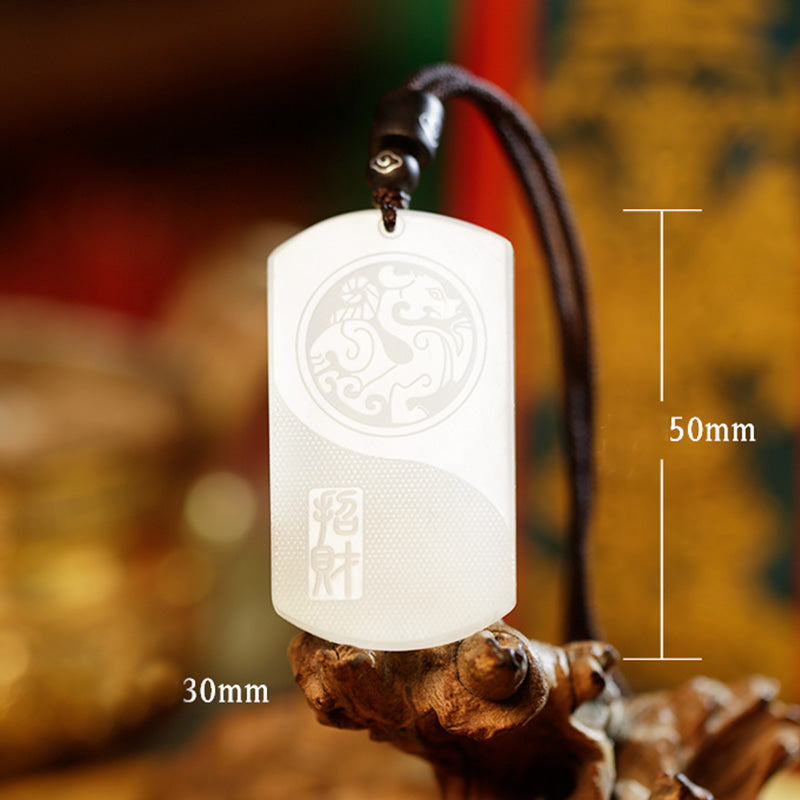 Buddha Stones White Jade PiXiu Yin Yang Luck Protection Necklace Pendant