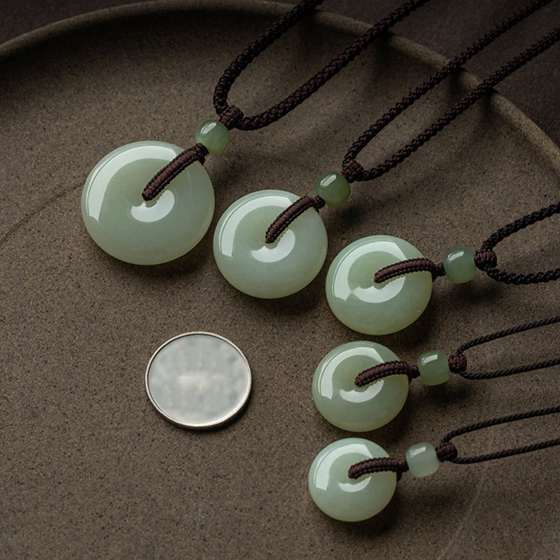 EverestArtstudios Natural Round Jade Peace Buckle Luck Prosperity Necklace Pendant