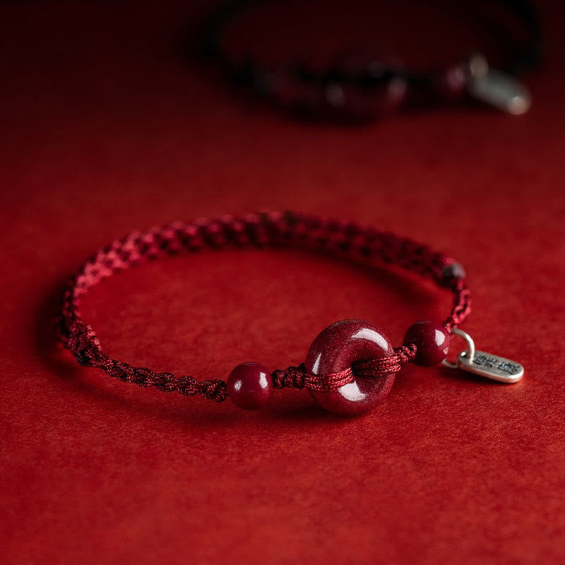 EverestArtStudios Handmade Cinnabar Peace Buckle Safe and Healthy Charm Blessing String Bracelet Anklet