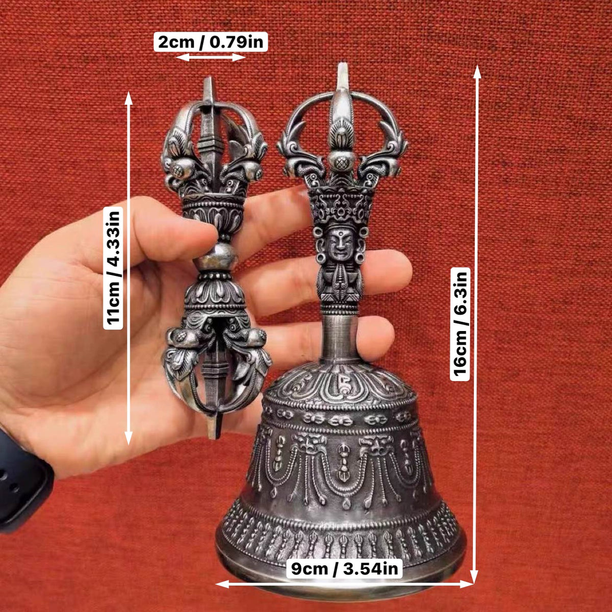 Handcrafted Brass Tibetan Bell and Dorje Set: Buddhist Meditation Set