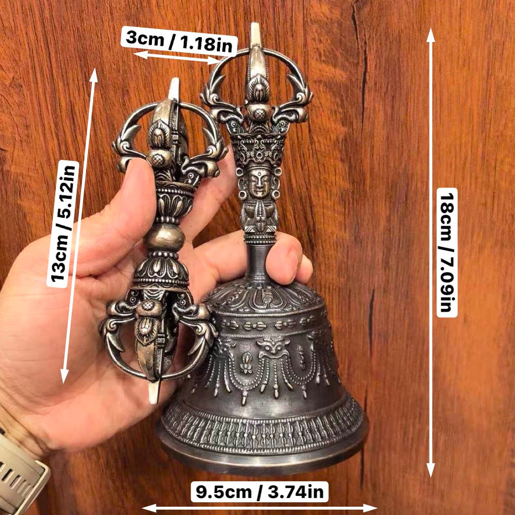 Handcrafted Brass Tibetan Bell and Dorje Set: Buddhist Meditation Set