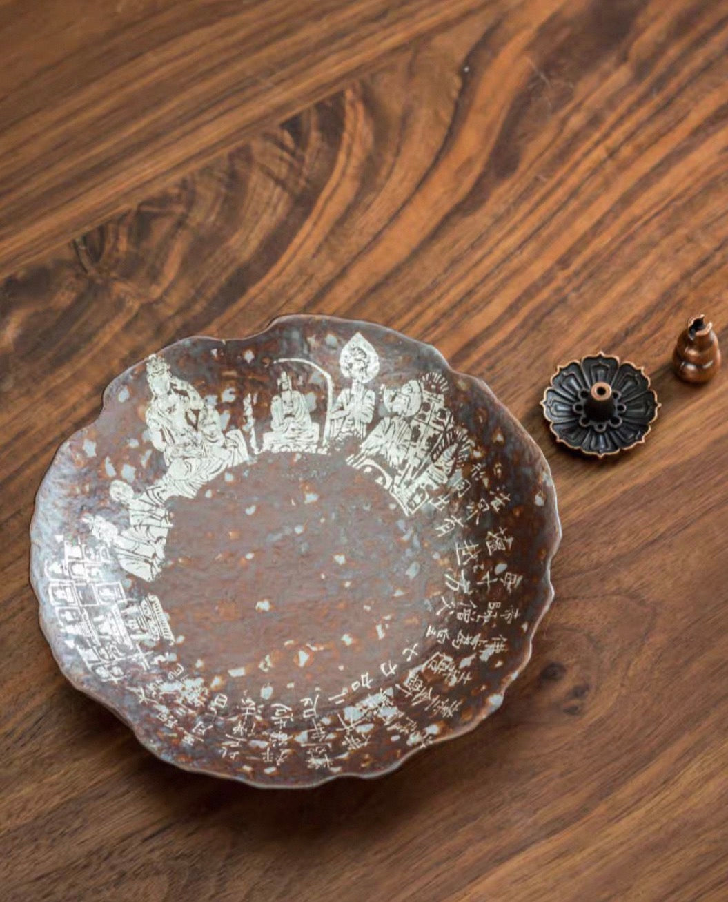 EverestArtStudios Dunhuang Buddhist Incense Holder Tray, Coconut Shell Incense Burner, Large Ash Catcher, Zen Meditation Decor, Buddhist Altar Incense Plate