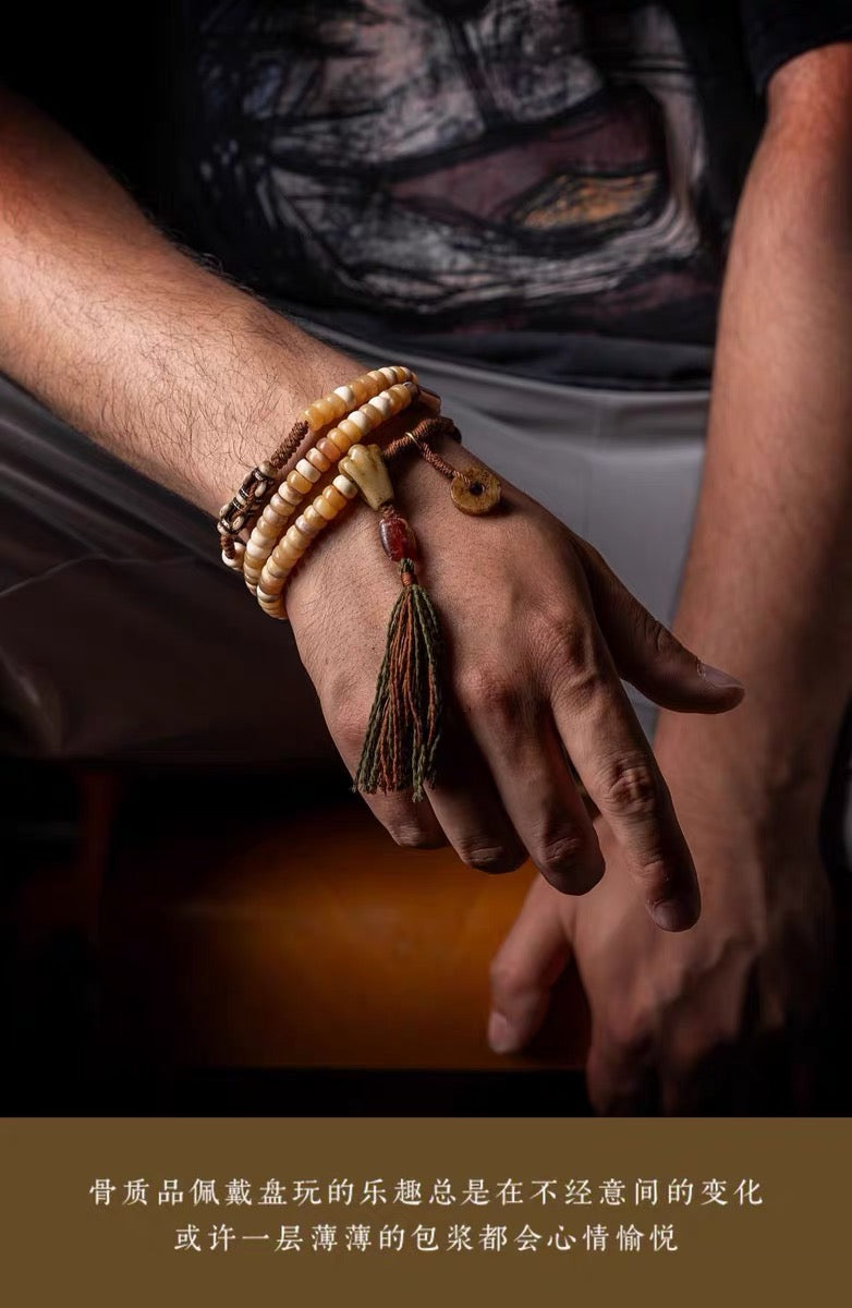 EverestArtStudios Original Tibetan-Inspired Horse Bone Mala Bracelet – Designer Meditation Beads | Handcrafted Bone Wrist Mala | Collectible Tibetan Style Bracelet