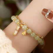 Buddha Stones Natural Hetian Jade Prosperity Lotus Bamboo Charm Bracelet