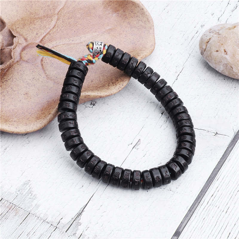 EverestArtStudios Tibetan Coconut Shell Beads Engraved Om Mani Padme Hum Mantra Happiness Bracelet