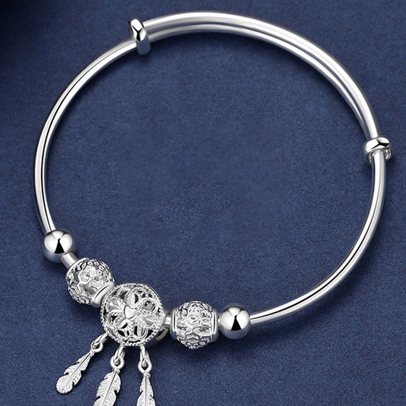 Buddha Stones Tibetan White Copper Blessing Dream Catcher Charm Bracelet