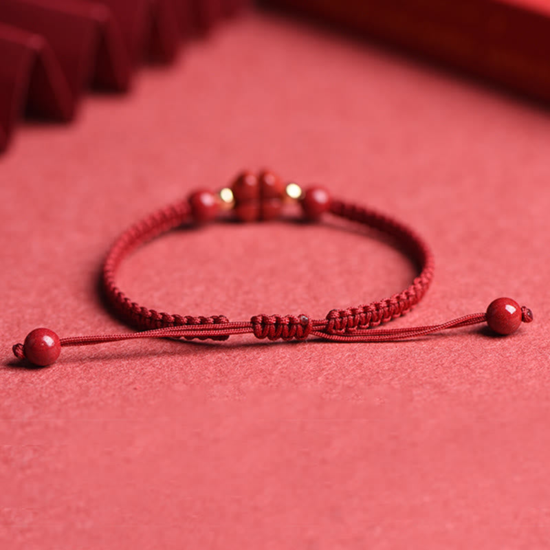 EverestArtstudios Four Leaf Clover Five-petal Flower Cinnabar Blessing Red String Bracelet