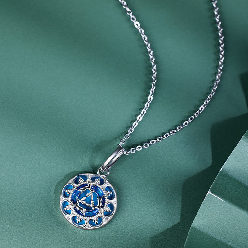 EverestArtStudios 925 Sterling Silver Round Turquoise Three Rabbits Balance Necklace Pendant