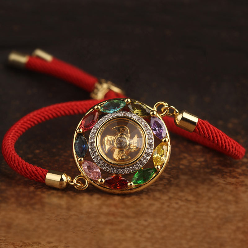 EverestArtstudios Colorful Zircon Copper Wealth Luck Rotation Bracelet Necklace Pendant