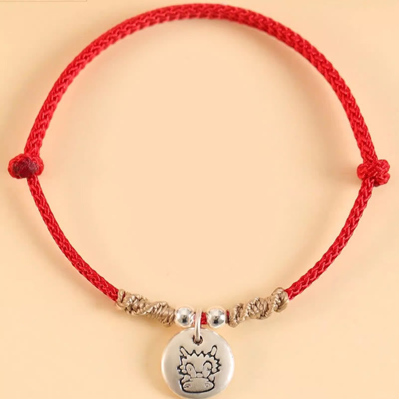 Buddha Stones Handmade 999 Sterling Silver Year of the Dragon Cute Chinese Zodiac Luck Braided Bracelet (Extra 35% Off | USE CODE: FS35)