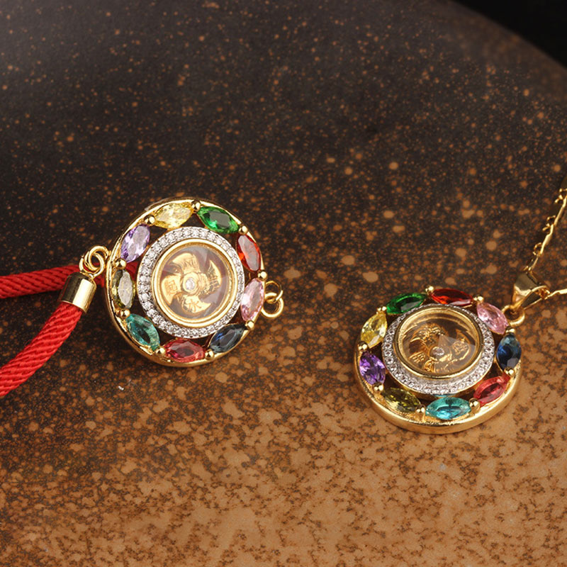EverestArtstudios Colorful Zircon Copper Wealth Luck Rotation Bracelet Necklace Pendant