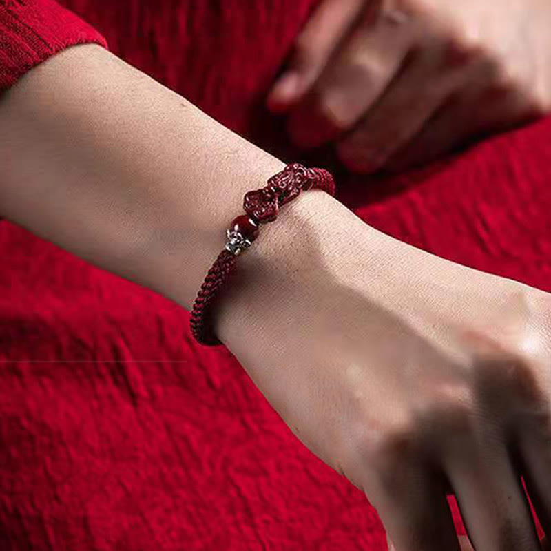 EverestArtstudios Handcrafted PiXiu Cinnabar Wealth Luck Braided Bracelet