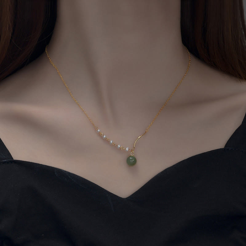 EverestArtstudiosNatural Hetian Jade Pearl Luck Bead Necklace Pendant