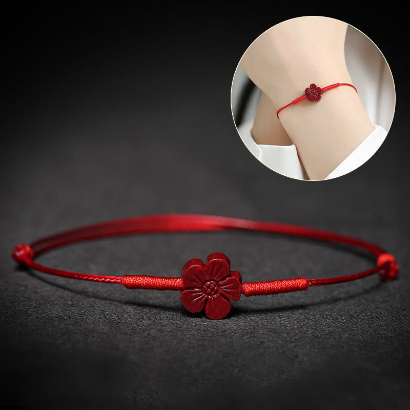 EverestArtstudios Handmade Plum Blossom Four Leaf Clover PiXiu Lotus Koi Fish Cinnabar Blessing Braid Bracelet