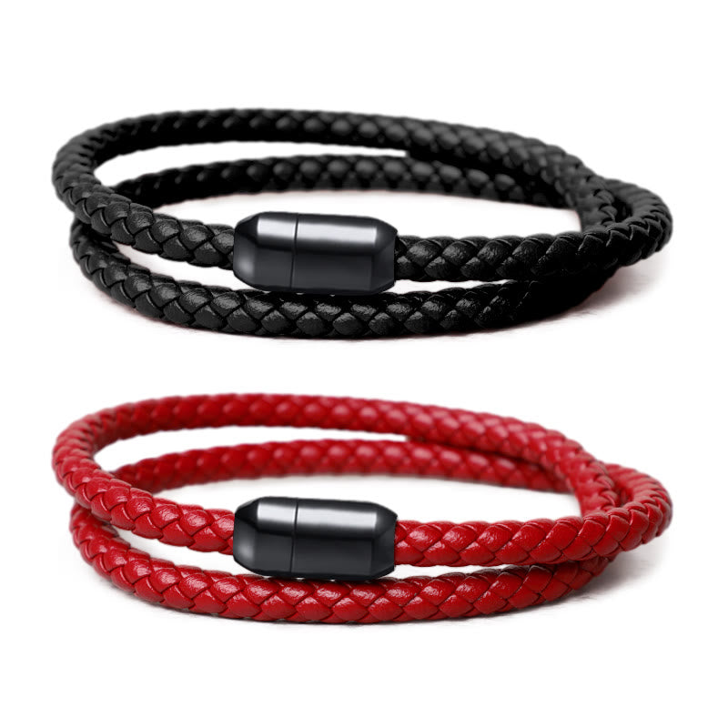 EverestArtstudios Genuine Leather Red String Protection Magnetic Buckle Bracelet