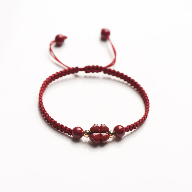 EverestArtstudios Four Leaf Clover Five-petal Flower Cinnabar Blessing Red String Bracelet