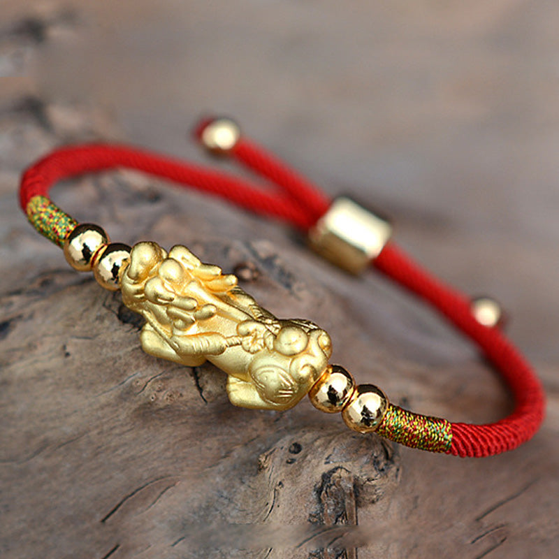 EverestArtstudios 24K Gold-Plated PiXiu Luck Red String Bracelet