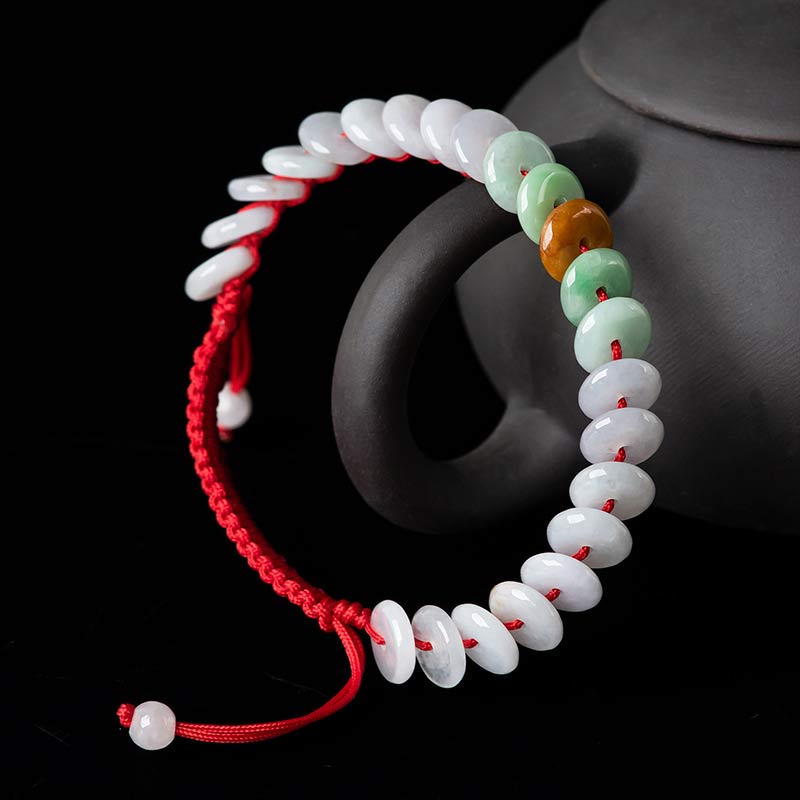 EverestArtstudios Round Jade Lucky Red String Weave Bracelet